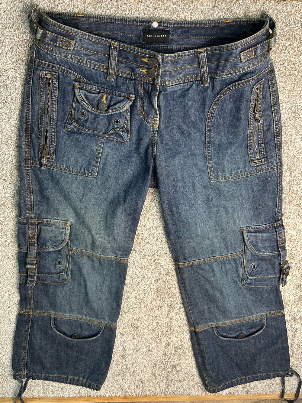 Vintage Y2K  Dark Blue Denim Cropped Cargo Jeans -The Limited